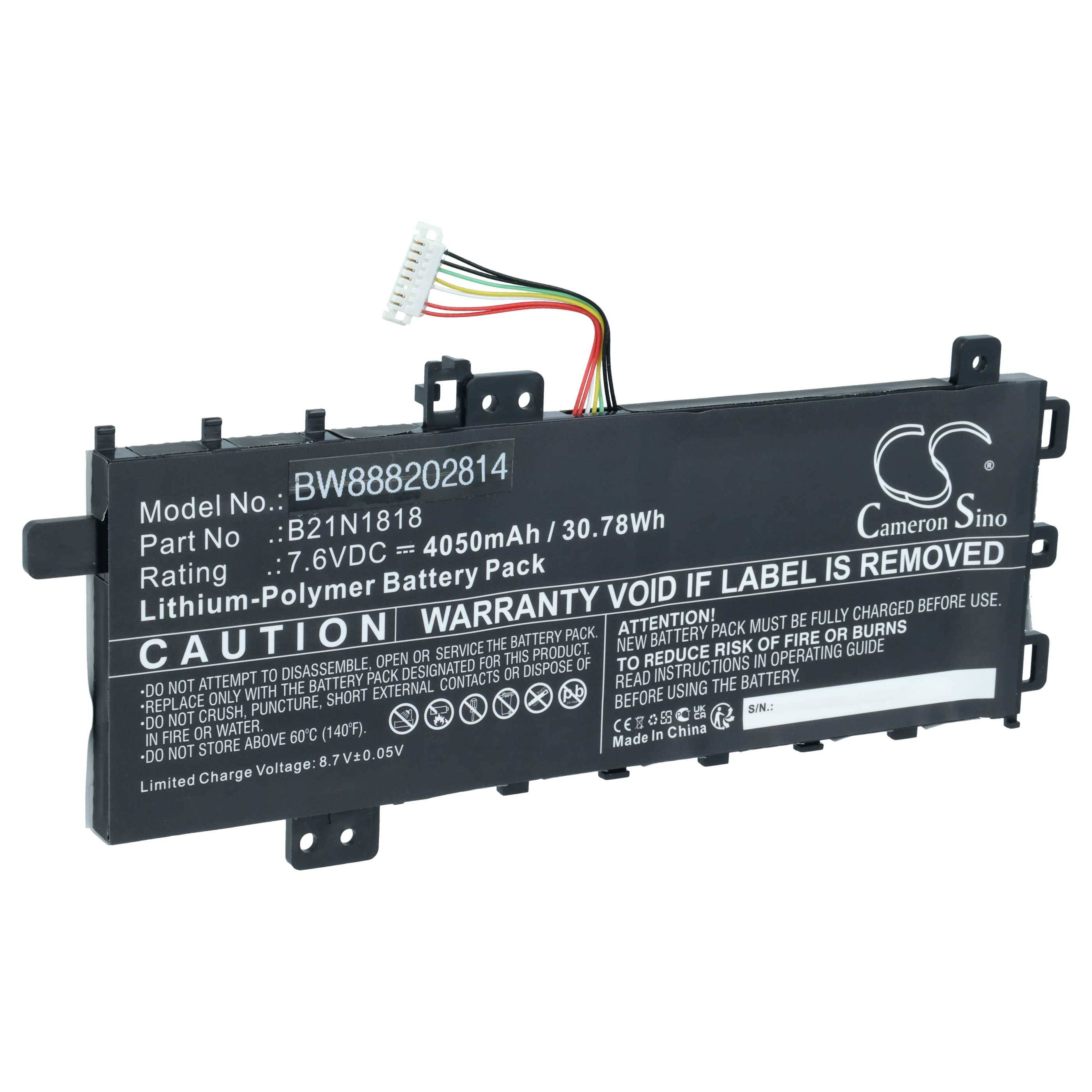 vhbw Akku kompatibel mit Asus VivoBook 17 F712FA-AU1055R | D712DK-AU027T, F712FA-AU265T Notebook (4050 mAh, 7,6 V, Li-Polymer)