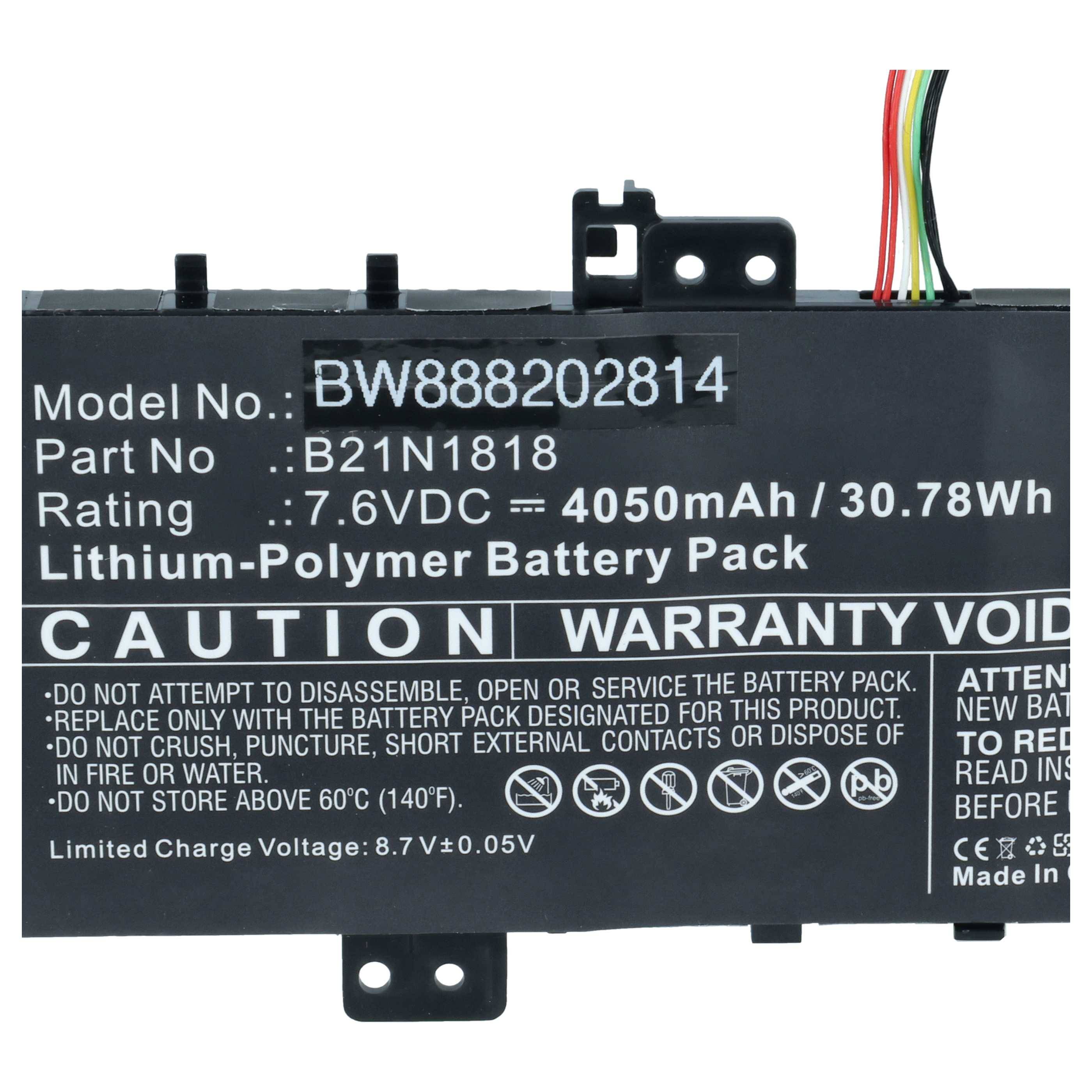 vhbw Akku kompatibel mit Asus VivoBook S712FA-AU168T | S712DA-BX406T, S712DA-BX404T Notebook (4050 mAh, 7,6 V, Li-Polymer)