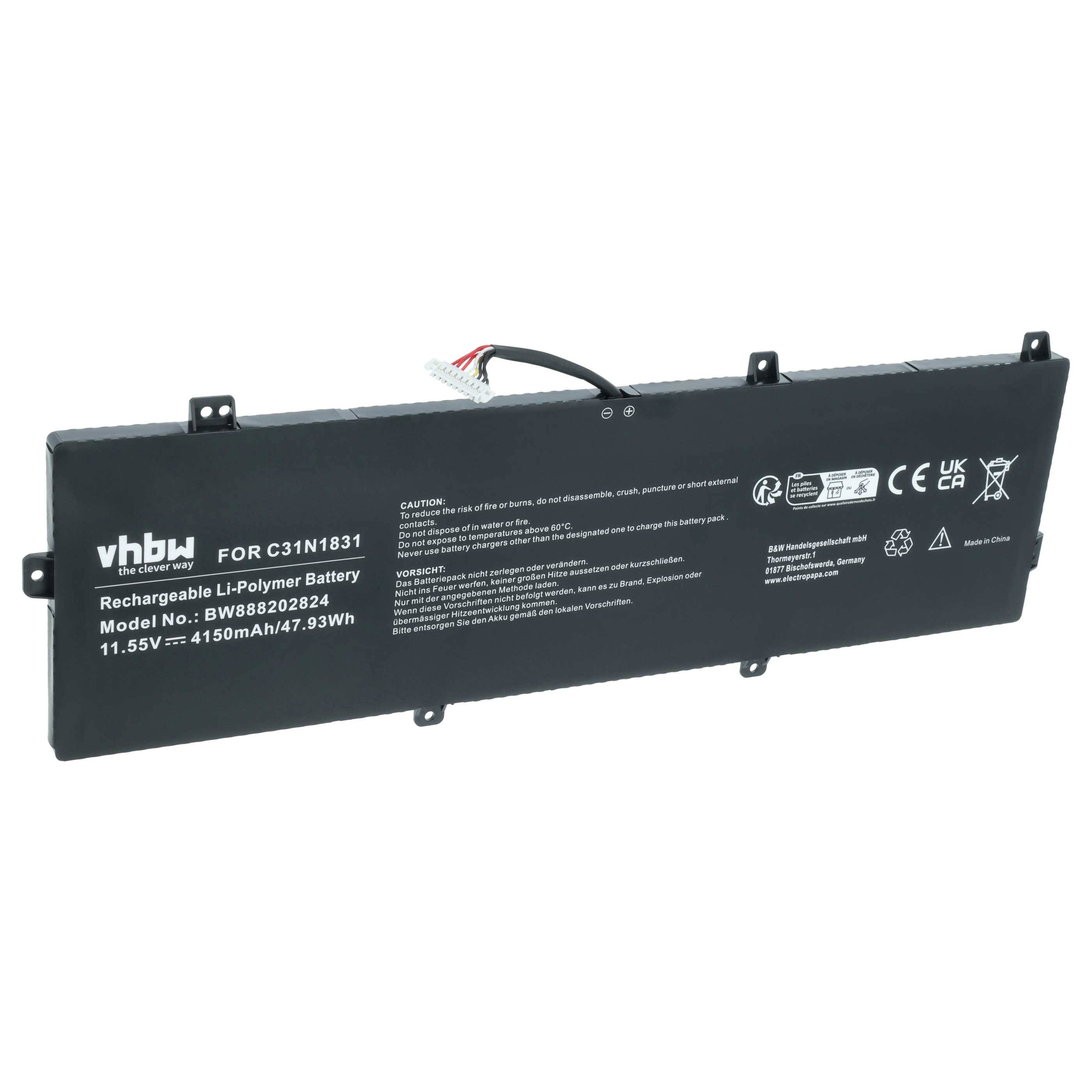 vhbw Akku kompatibel mit Asus ZenBook Flip 13 UX362FA-EL969T, UX362FA-EL701T Notebook (4150 mAh, 11,55 V, Li-Polymer)
