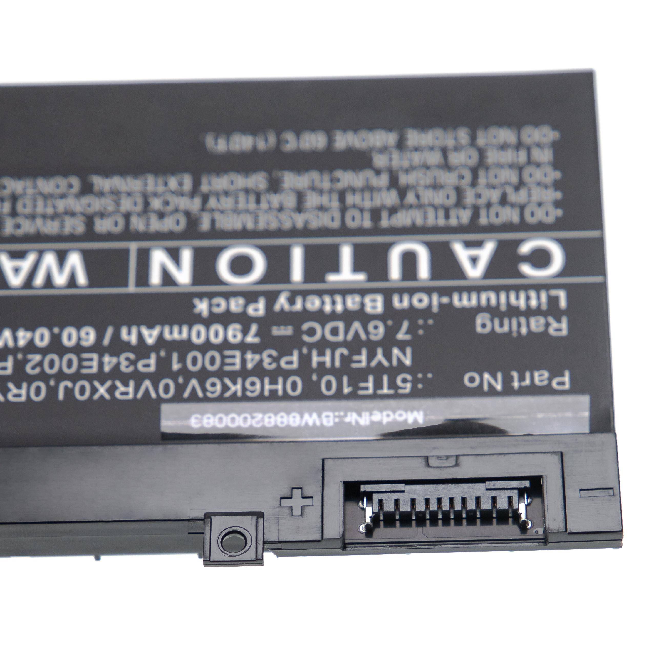 vhbw Akku Ersatz für Dell 0VRX0J, 7M0T6, GHXKY, 0WMRC77I, 5TF10, NYFJH, 0H6K6V, 0RY3F9 für Notebook (7900 mAh, 7,6 V, Li-Ion)