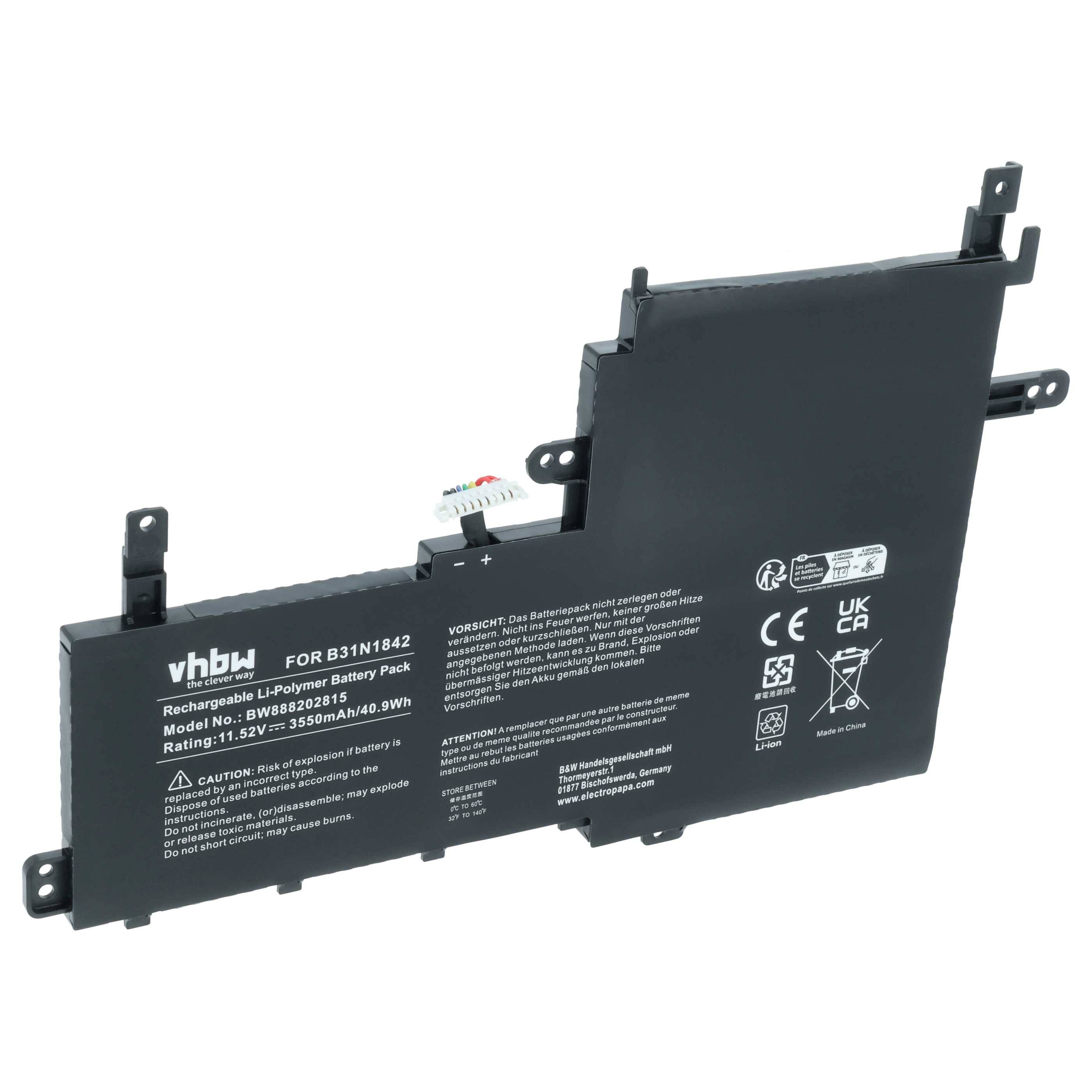 vhbw Akku kompatibel mit Asus VivoBook S15 S531FA-BQ273T, S531FA-BQ294 Notebook (3550mAh, 11.52V, Li-Polymer)