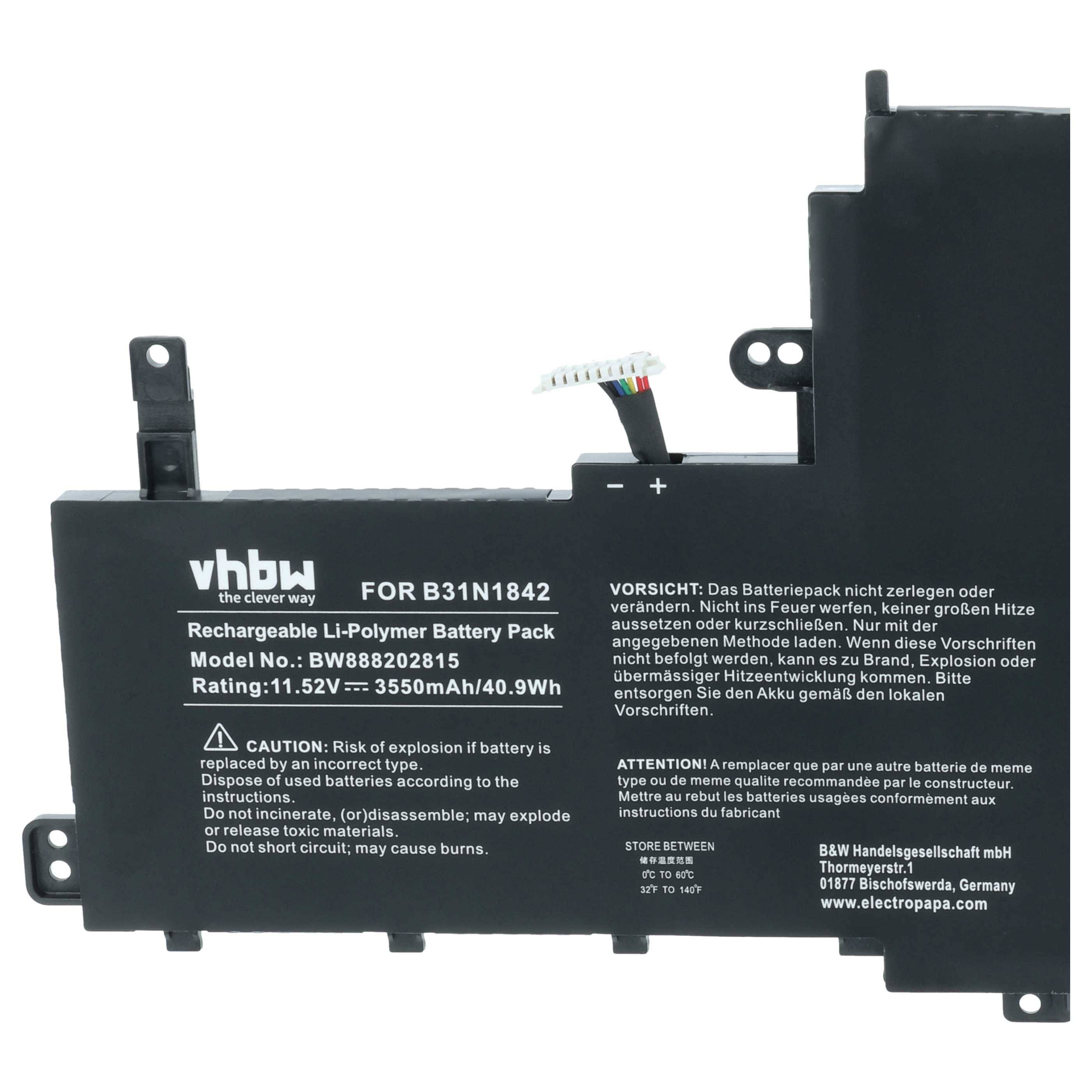 vhbw Akku kompatibel mit Asus VivoBook S15 S530FA-EJ042T, S530FA-BQ443T, S530FA-BQ193R Notebook (3550 mAh, 11,52 V, Li-Polymer)