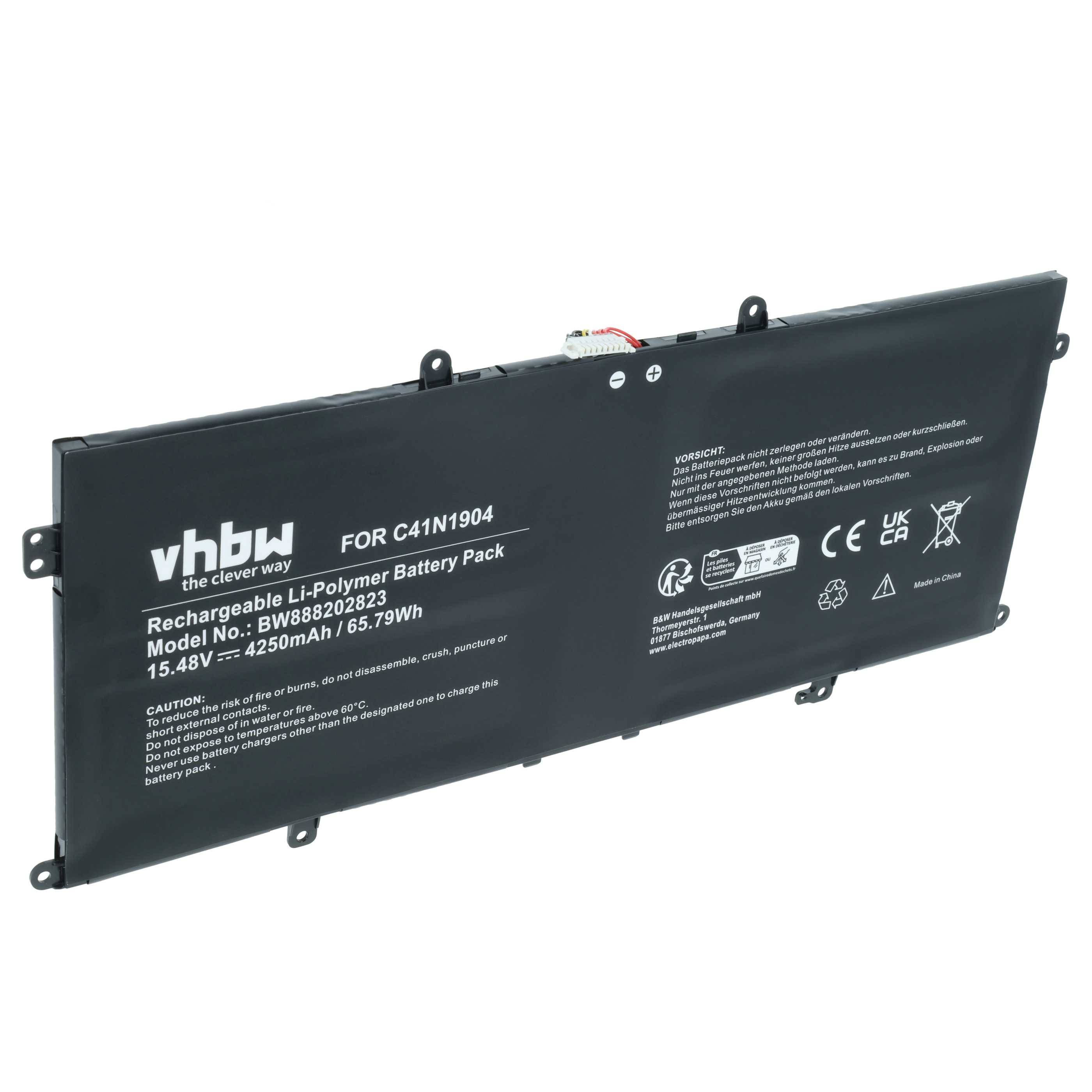 vhbw Akku kompatibel mit Asus ZenBook 14 UM425IA-AM028T, UM425IA-AM020T, UM425IA-AM035R Notebook (4250 mAh, 15,48 V, Li-Polymer)