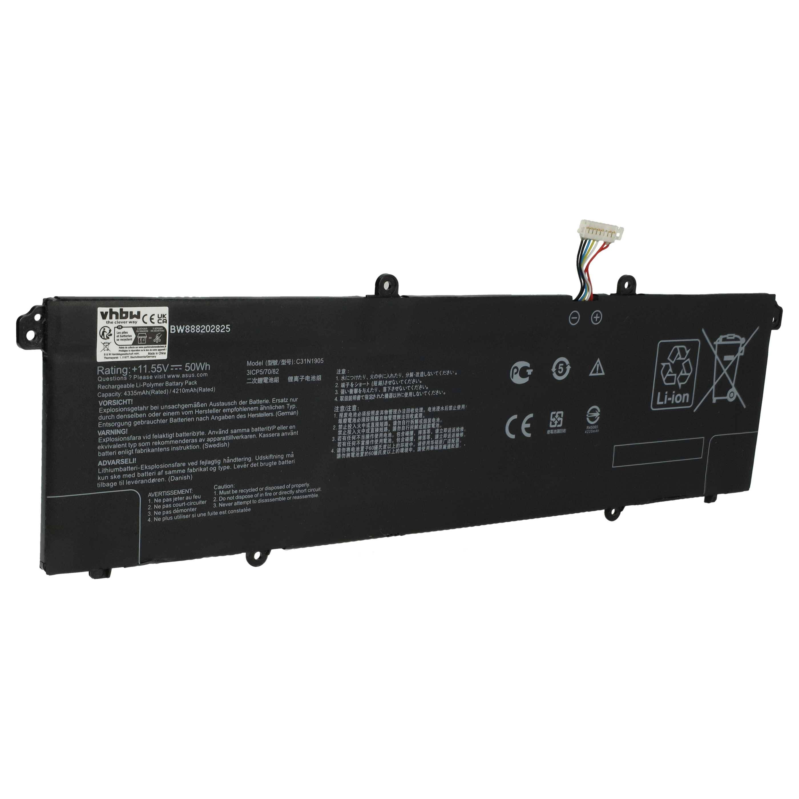 vhbw Akku kompatibel mit Asus VivoBook S15 S533FA-BQ014T, S533FA-BQ017T Notebook (4250mAh, 11.55V, Li-Polymer)