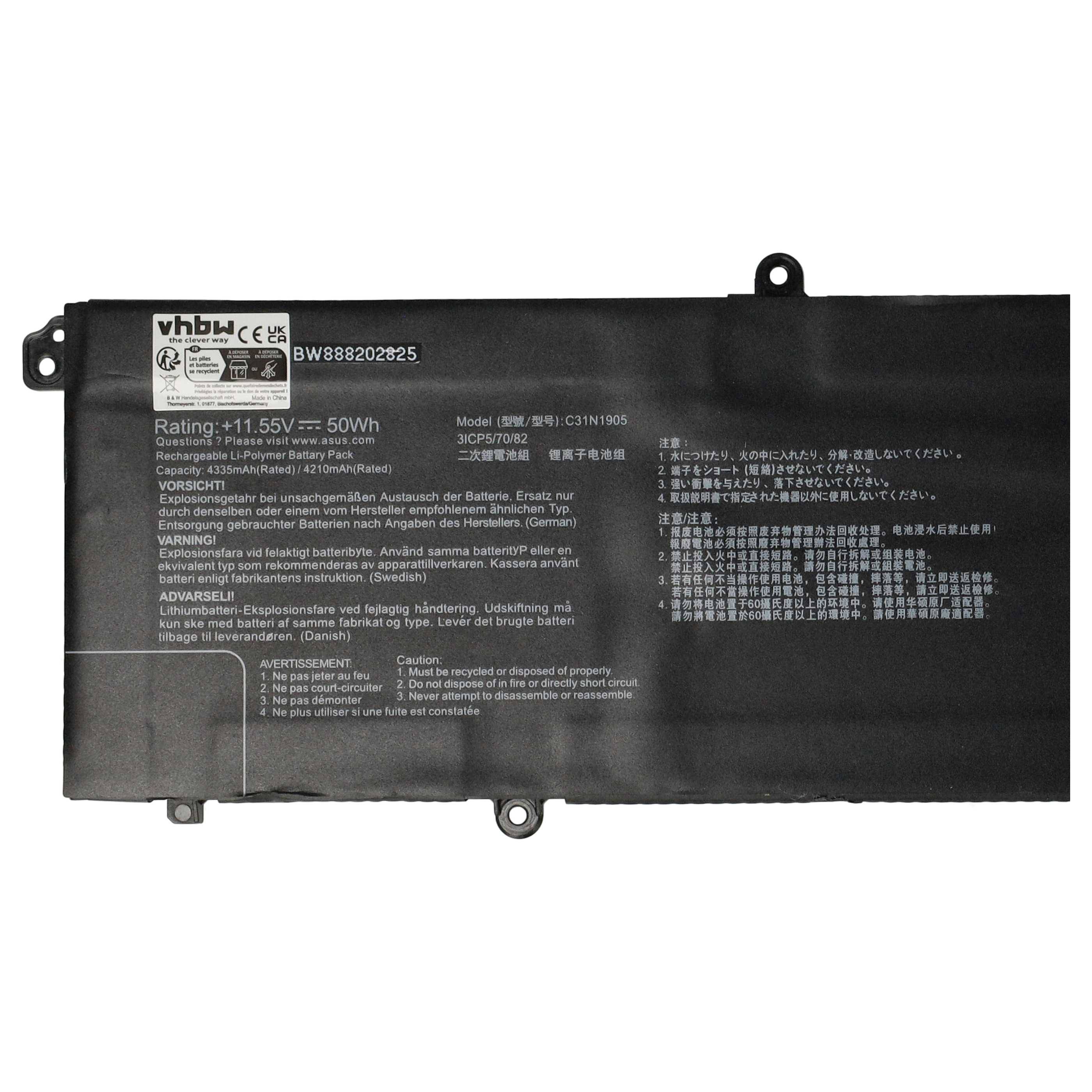 vhbw Akku kompatibel mit Asus VivoBook S15 S533EQ-BQ118T, S533EQ-BQ121T Notebook (4250mAh, 11.55V, Li-Polymer)