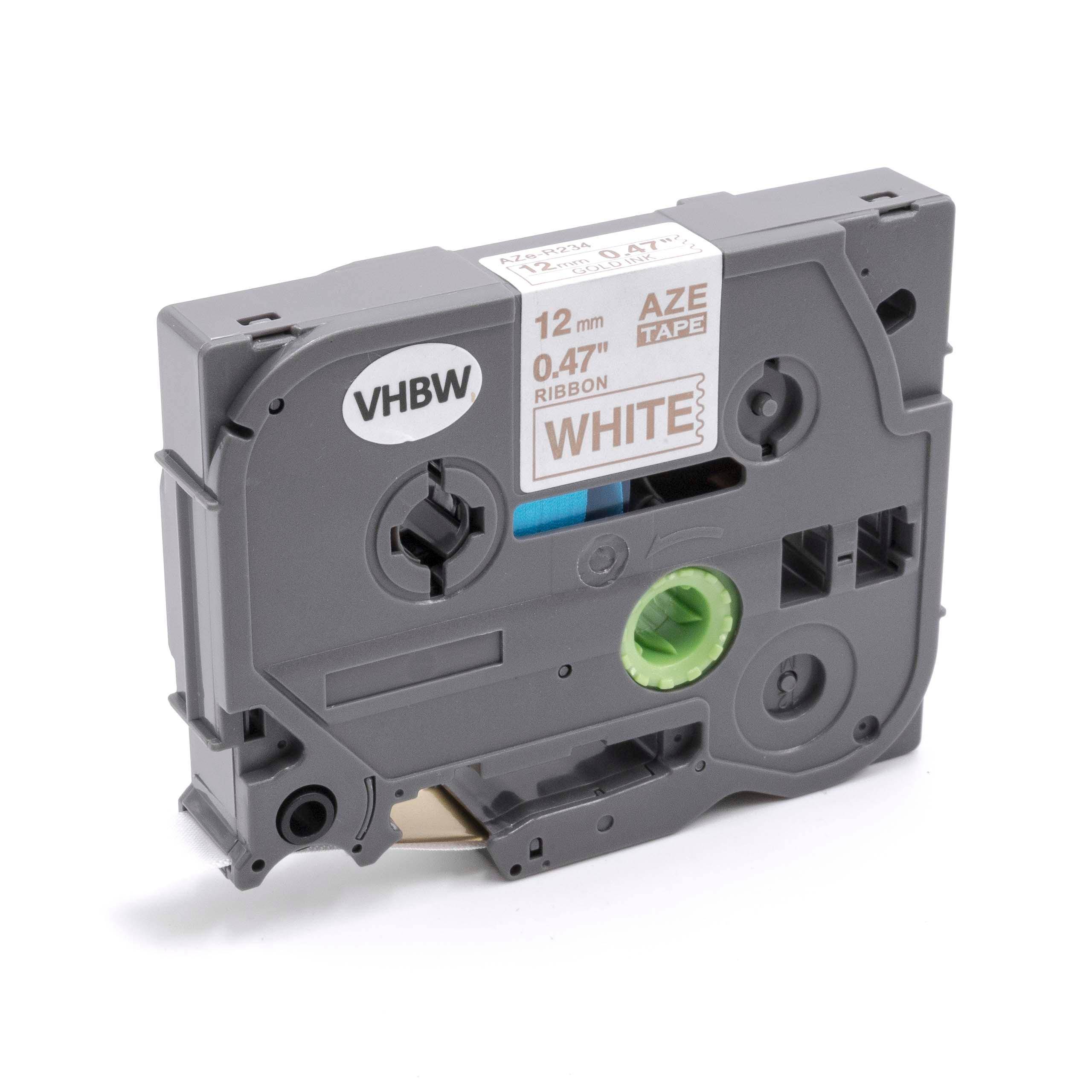 vhbw Schriftband-Kassette Textil kompatibel mit Brother P-Touch E110VP, E300, E300VP, E500, E500VP, E550W Etiketten-Drucker 12mm Gold auf Weiß
