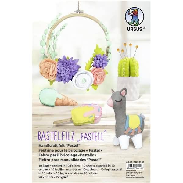Bastelfilz Pastell 150g/qm20x30cm VE=10 Bogen (10 Farben)