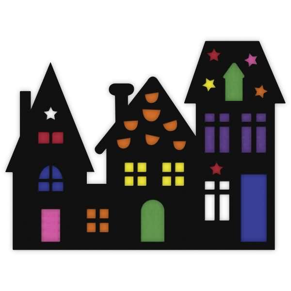 Fensterbild Häuser 24,8x33cm VE=24 Stück (2 Farben)