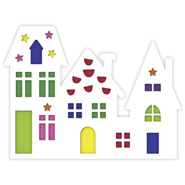 Fensterbild Häuser 24,8x33cm VE=24 Stück (2 Farben)