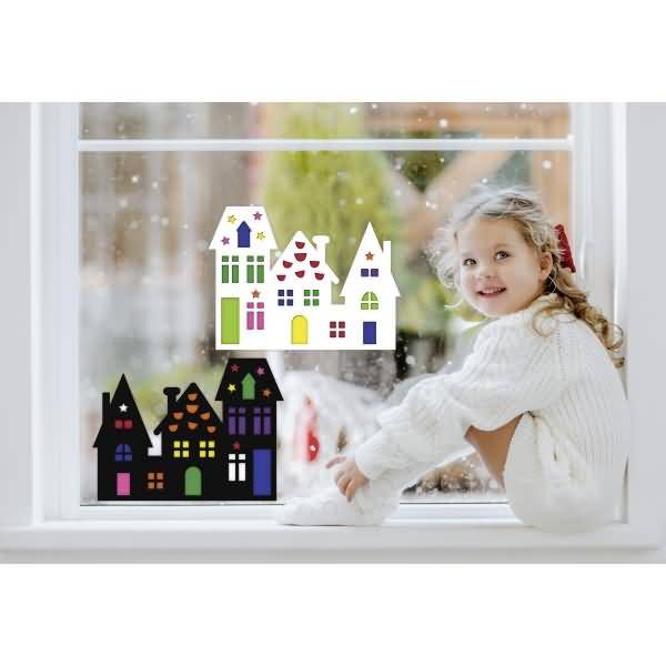 Fensterbild Häuser 24,8x33cm VE=24 Stück (2 Farben)