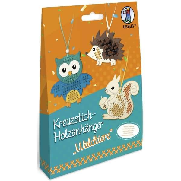 Kreuzstich-Holzanhänger Waldtiere Bastelset VE=3 Stück