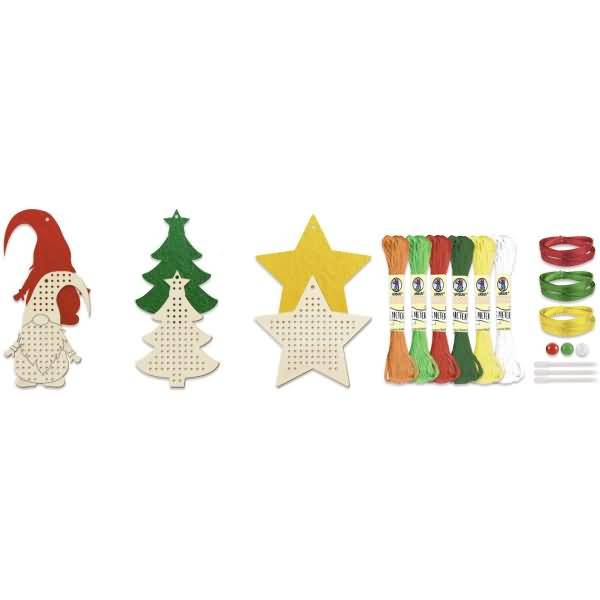 Kreuzstich-Holzanhänger Weihnachten Bastelset VE=3 Stück