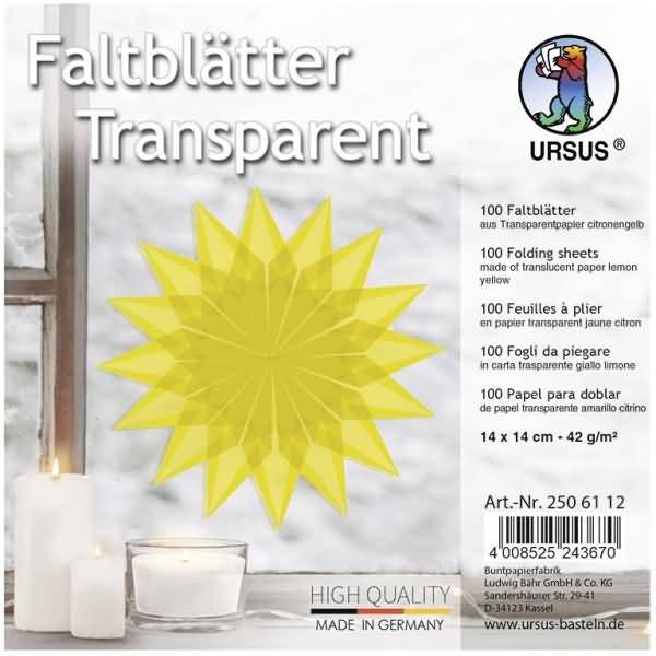 Faltblätter transparent 42g/qm 14x14cm VE=100 Blatt citronengelb
