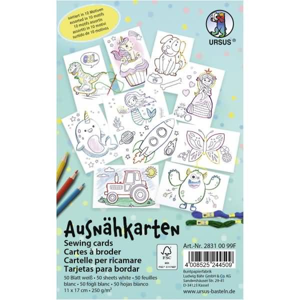 Ausnähkarten weiß 11x17cm VE=50 Blatt (10 Motive)