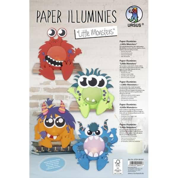 Bastelset Paper Illuminies Minilichter ca. 9cm Little Monster VE=4 Stück