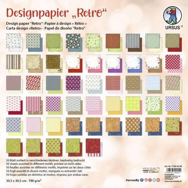 Designpapier Retro 190g/qm 30,5x30,5cm VE=50 Blatt