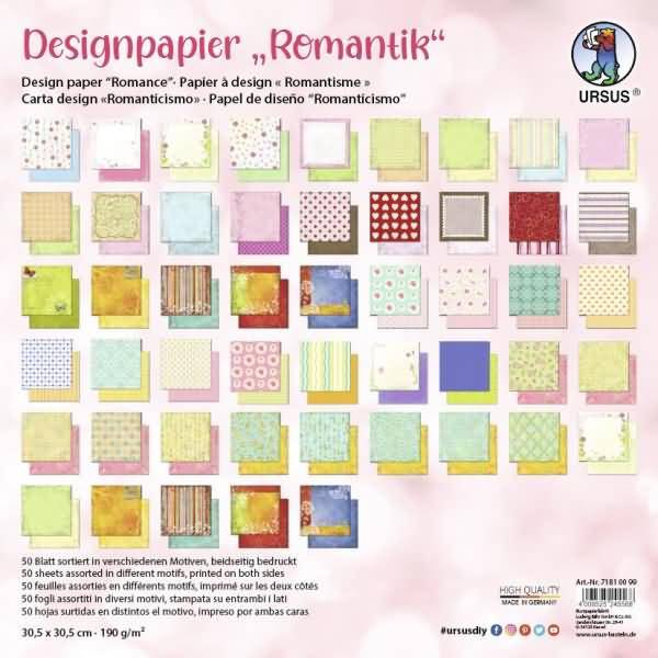 Designpapier Romantik 190g/qm 30,5x30,5cm VE=50 Blatt