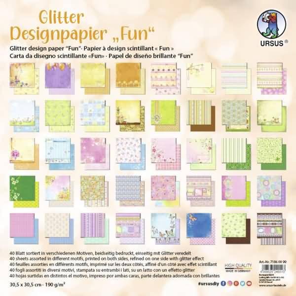 Designpapier Glitter Fun 190g/qm 30,5x30,5cm VE=40 Blatt
