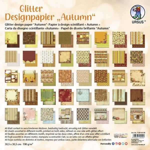 Designpapier Glitter Autum 190g/qm 30,5x30,5cm VE=40 Blatt
