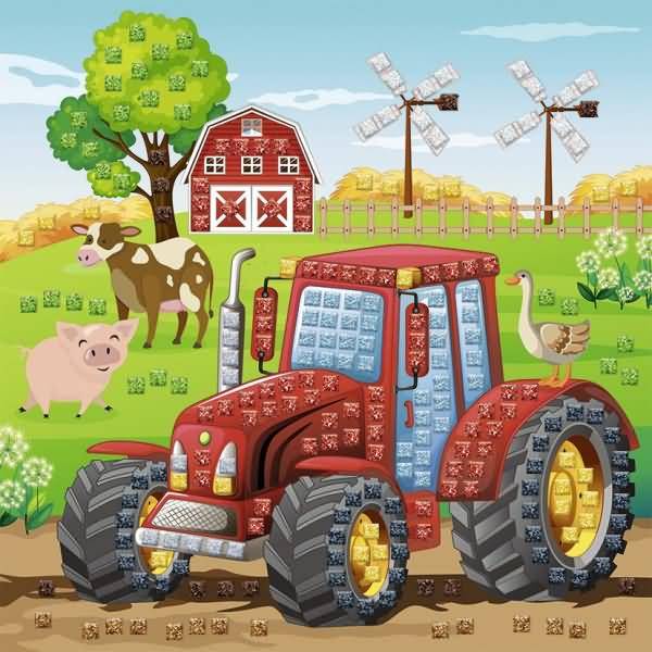 Moosgummi Mosaik Glitter Traktor