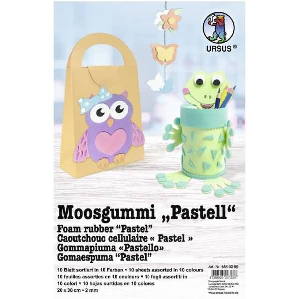 Moosgummi 2mm Pastell 20x30cm VE=10 Bogen (10 Farben)