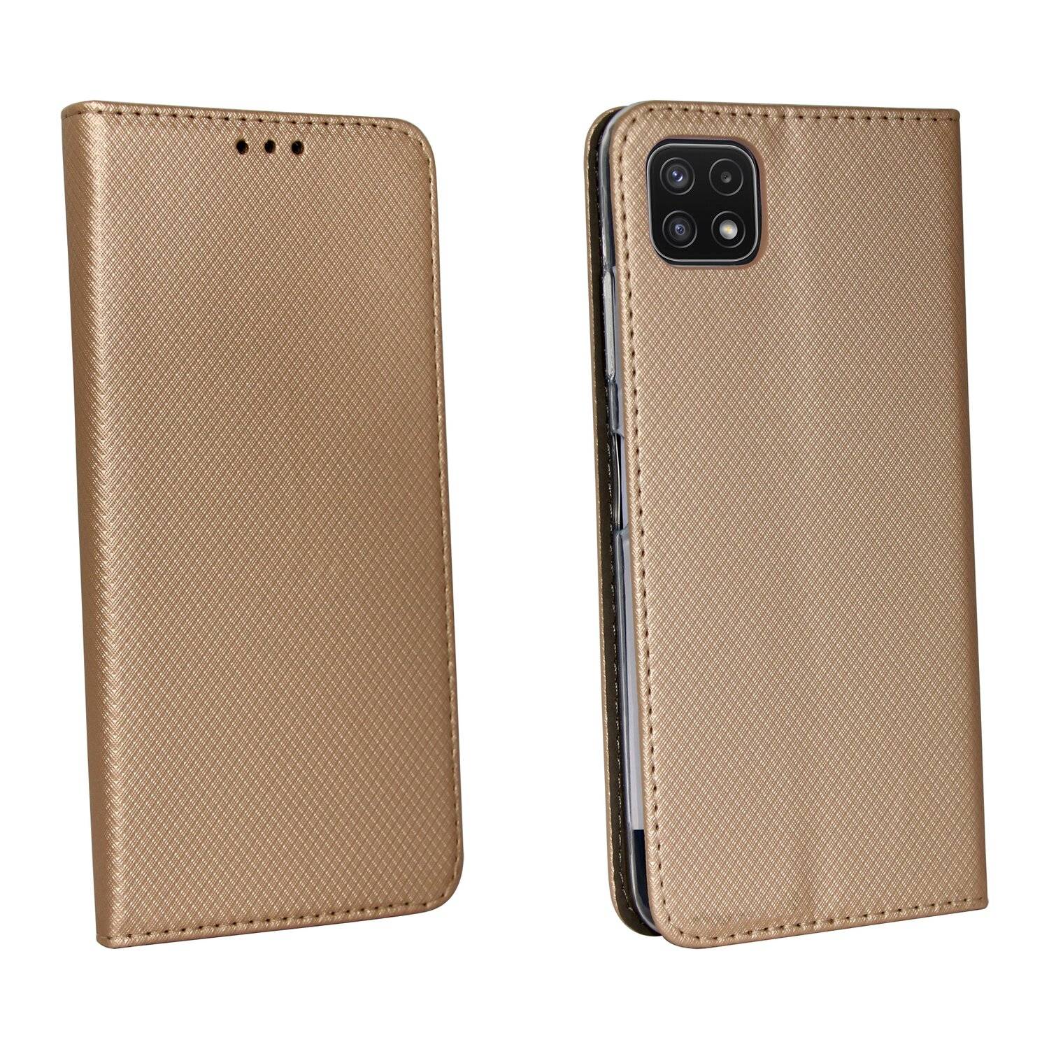Buch Tasche "Smart" kompatibel mit SAMSUNG GALAXY A22 5G ( A226B ) Handy Hülle mit Standfunktion, Kartenfach Gold