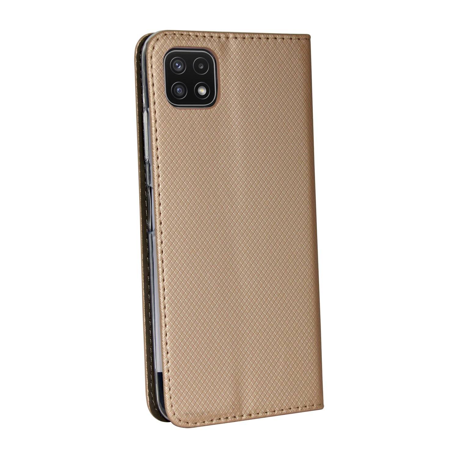 Buch Tasche "Smart" kompatibel mit SAMSUNG GALAXY A22 5G ( A226B ) Handy Hülle mit Standfunktion, Kartenfach Gold