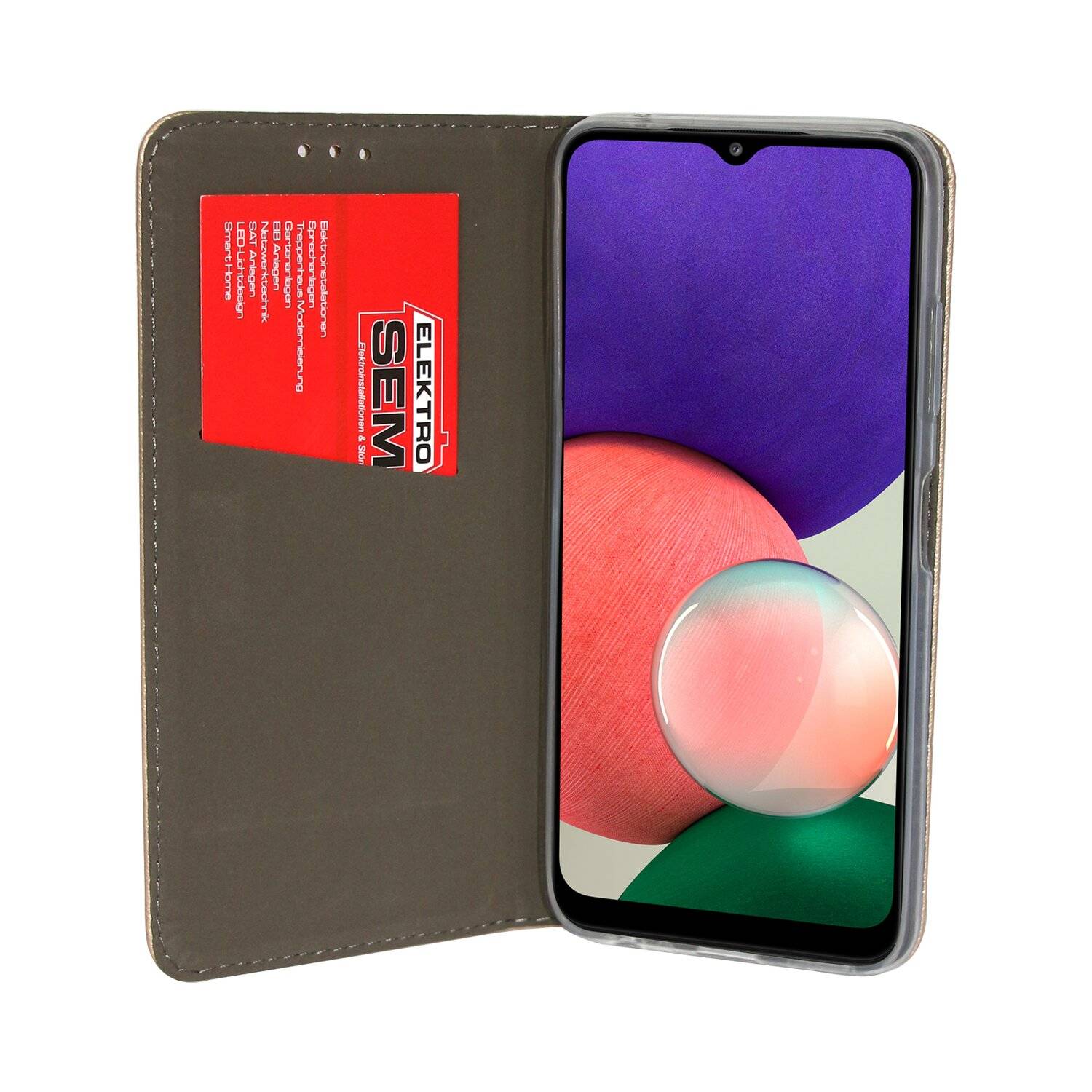 Buch Tasche "Smart" kompatibel mit SAMSUNG GALAXY A22 5G ( A226B ) Handy Hülle mit Standfunktion, Kartenfach Gold
