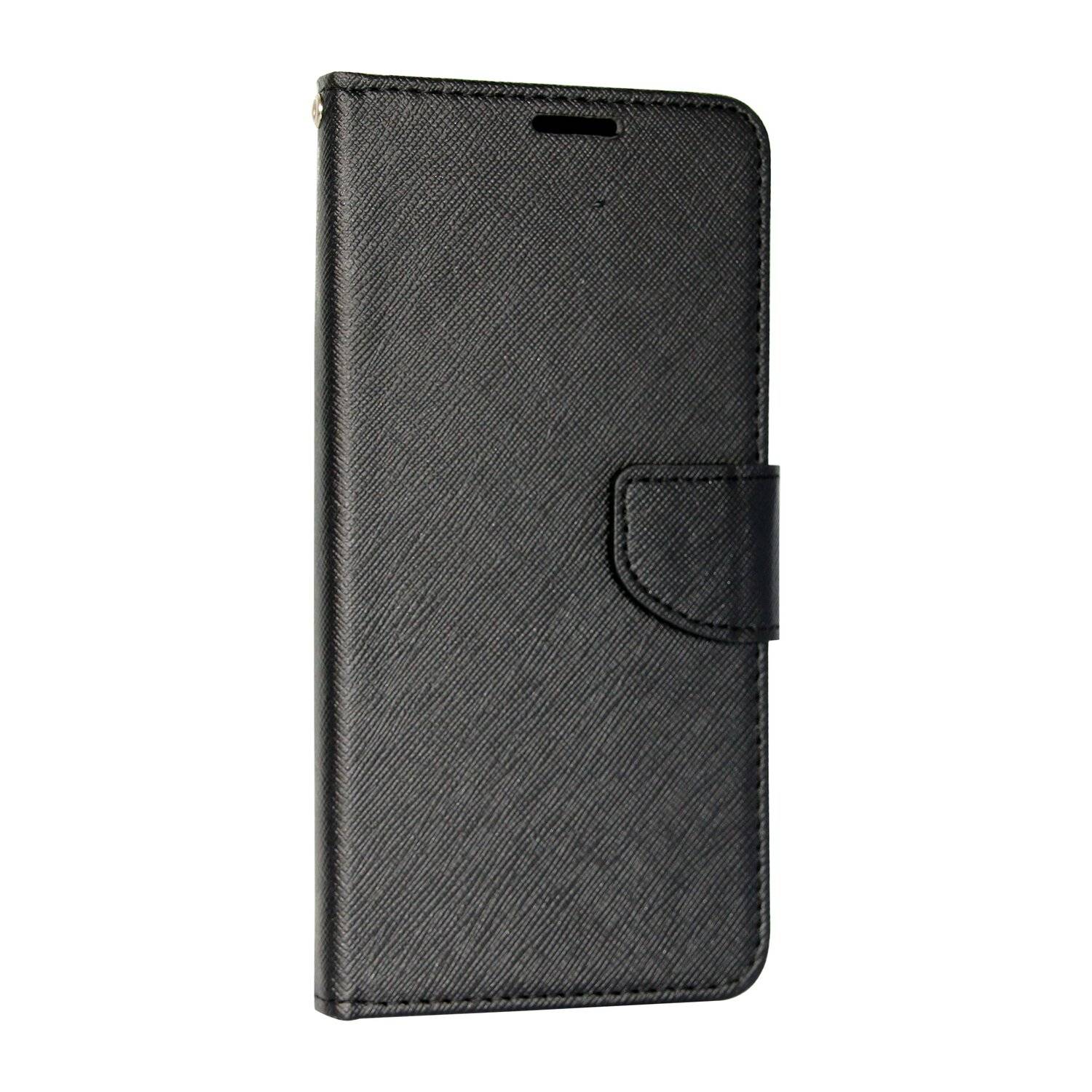 Buch Tasche "Fancy" kompatibel mit SAMSUNG GALAXY A22 5G (A226B) Handy Hülle mit Standfunktion, Kartenfach Schwarz