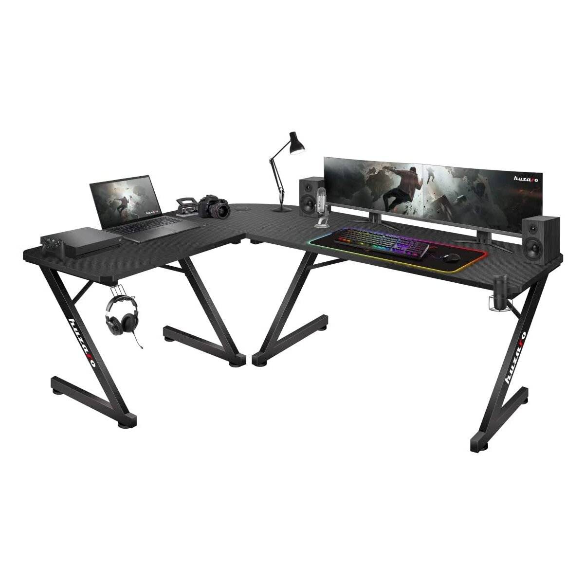huzaro Hero 7.0 Spieltisch Schreibtisch PC Computer Schreibtisch Ergonomische Carbon Schwarz 154 x 117 x 73 cm