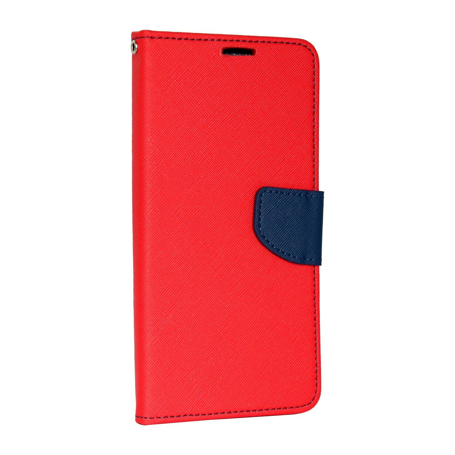 Buch Tasche "Fancy" kompatibel mit SAMSUNG GALAXY A22 5G (A226B) Handy Hülle mit Standfunktion, Kartenfach Rot-Blau
