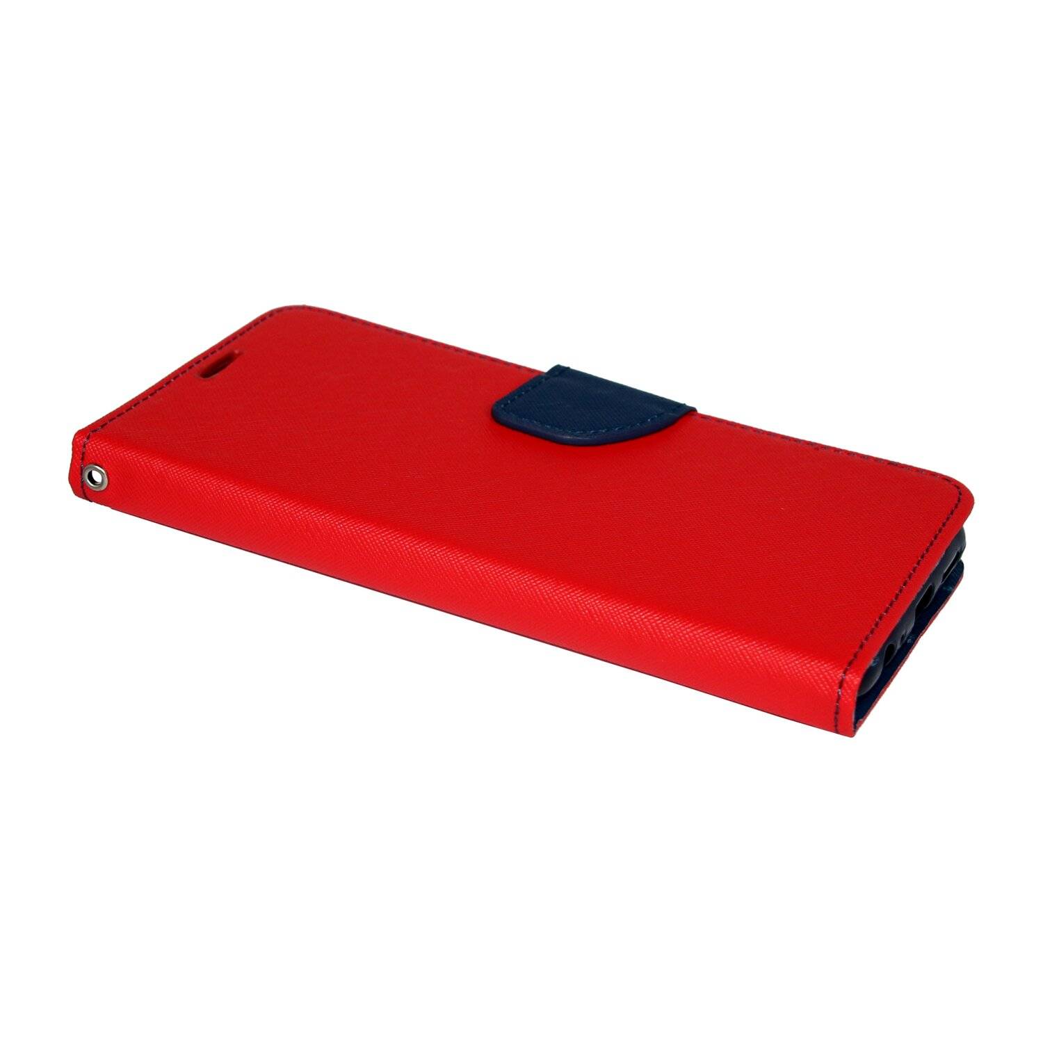 Buch Tasche "Fancy" kompatibel mit SAMSUNG GALAXY A22 5G (A226B) Handy Hülle mit Standfunktion, Kartenfach Rot-Blau