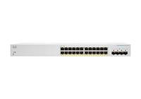 Vorderansicht eines Netzwerk-Switches mit mehreren Ethernet-Anschlüssen und Statusleuchten auf einem einfachen weißen Hintergrund