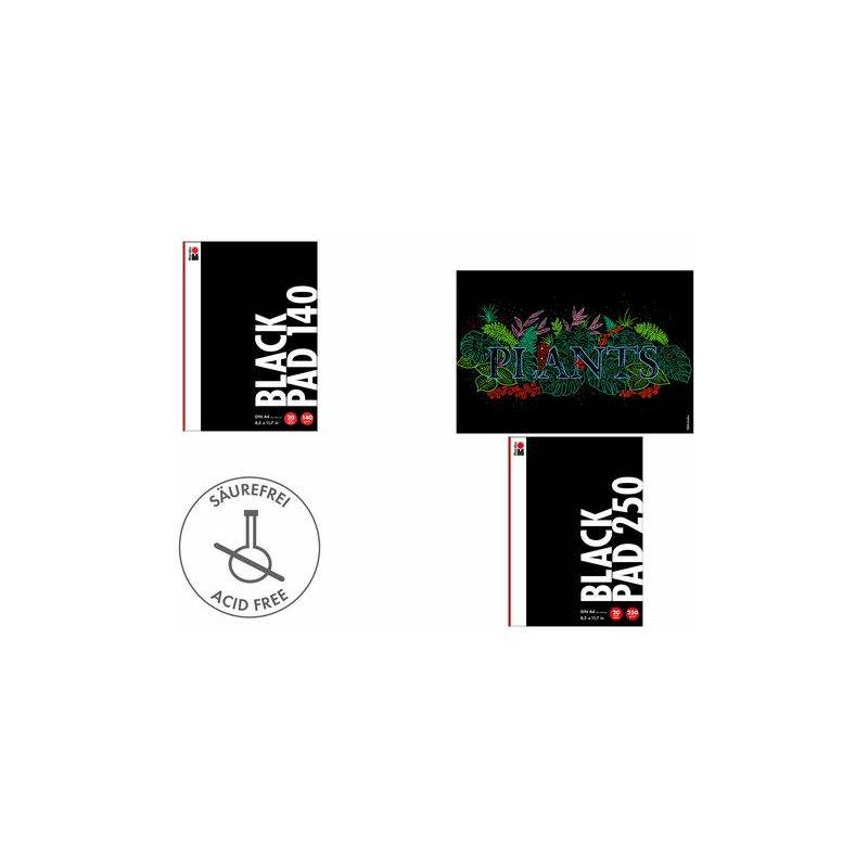 Marabu Kreativblock "Black Pad", DIN A4, 250 g/qm, 20 Blatt