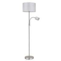 Deckenfluter mit Leselampe Stehlampe Wohnzimmer, Textil grau, 2 Schalter mit beweglicher Leseleuchte, 1x E27 1x E14, DxH 40 x 170 cm Deckenfluter mit Leselampe Stehlampe Wohnzimmer, Textil grau, 2 Schalter mit beweglicher Leseleuchte, 1x E27 1x E14, DxH 40 x 170 cm
