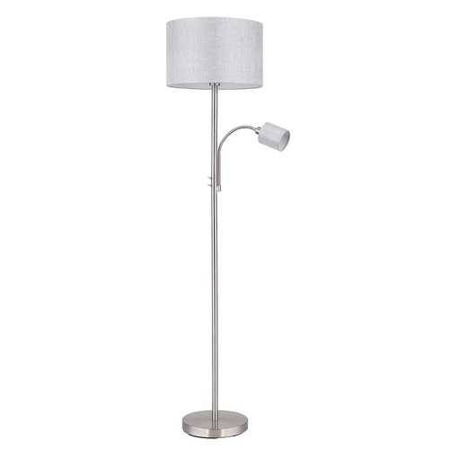 Deckenfluter mit Leselampe Stehlampe Wohnzimmer, Textil grau, 2 Schalter mit beweglicher Leseleuchte, 1x E27 1x E14, DxH 40 x 170 cm Deckenfluter mit Leselampe Stehlampe Wohnzimmer, Textil grau, 2 Schalter mit beweglicher Leseleuchte, 1x E27 1x E14, DxH 40 x 170 cm