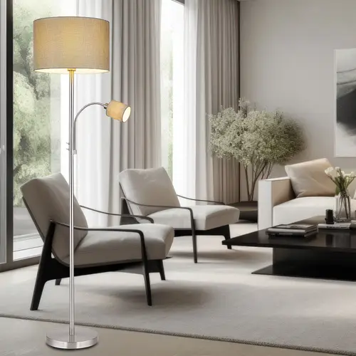 Deckenfluter mit Leselampe Stehlampe Wohnzimmer, Textil grau, 2 Schalter mit beweglicher Leseleuchte, 1x E27 1x E14, DxH 40 x 170 cm Deckenfluter mit Leselampe Stehlampe Wohnzimmer, Textil grau, 2 Schalter mit beweglicher Leseleuchte, 1x E27 1x E14, DxH 40 x 170 cm