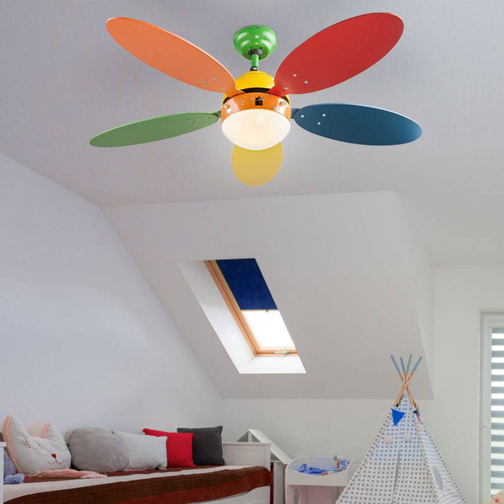Deckenventilator Kinderzimmer Ventilatorlampe bunt Deckenleuchte Lüfter Vor-Rücklauf, Glas, App Steuerung CCT, Smart RGB LED 4,8W 450Lm, D 106,6 cm