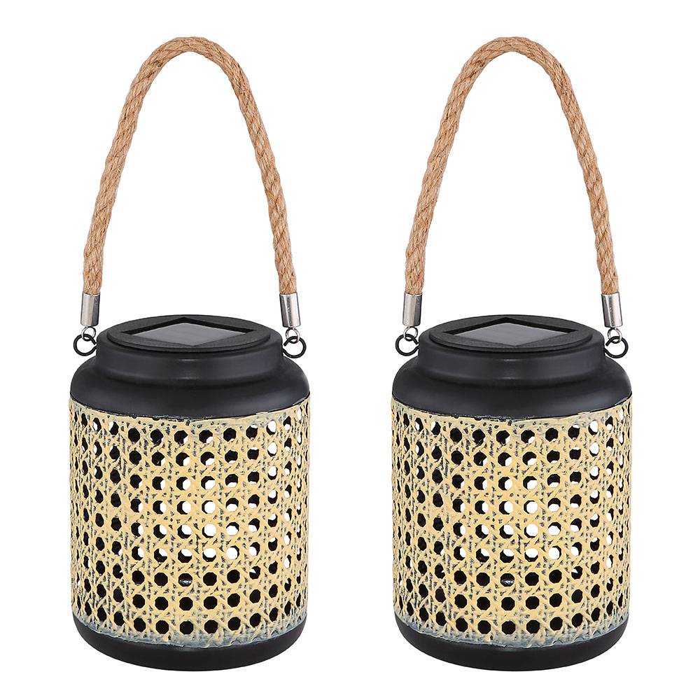 LED Laterne Solar Außen Solarlaterne für Außen Deko Laterne mit LED Stehleuchte Garten Dekoration schwarz braun zum hängen, Bambusoptik, 1x LED Ak