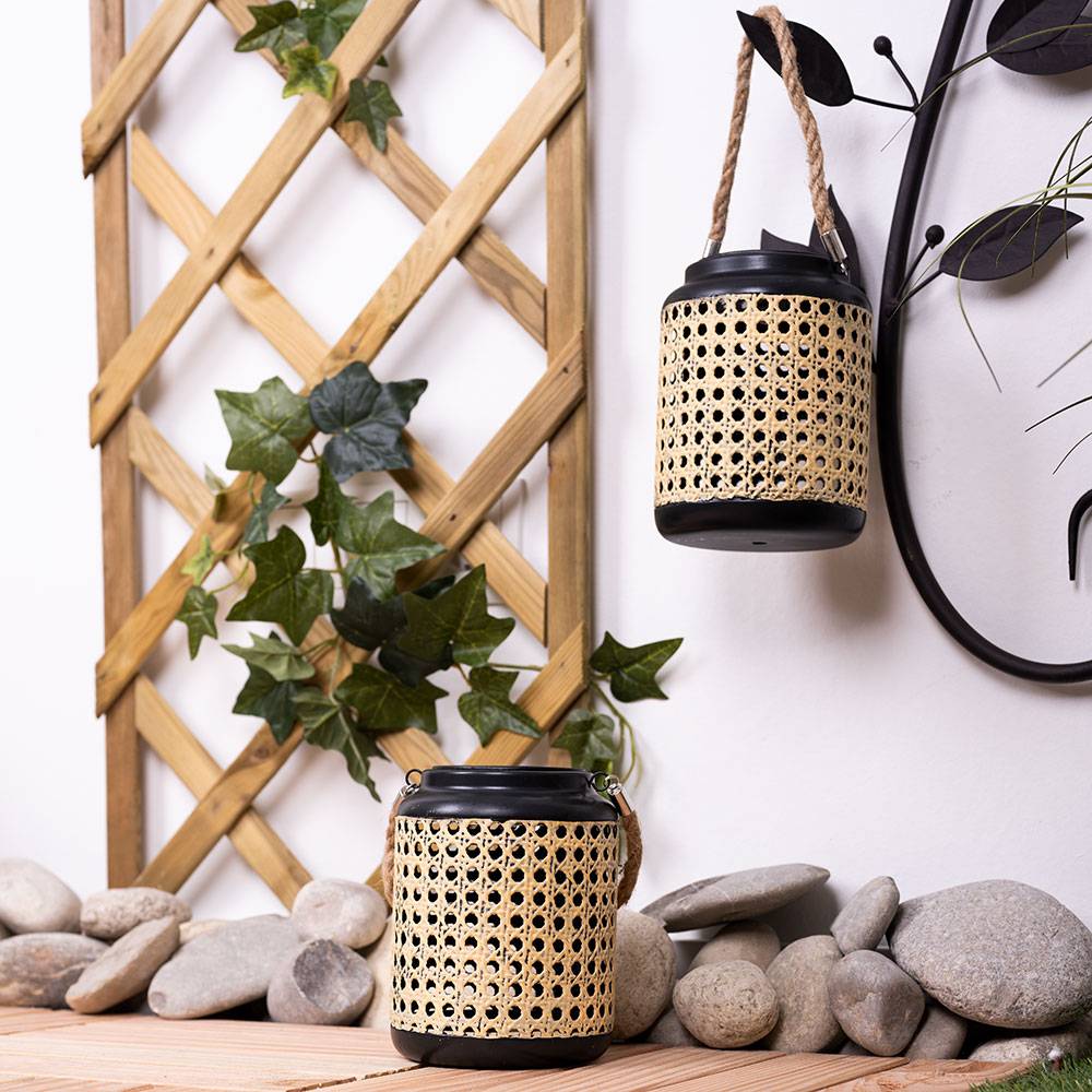 LED Laterne Solar Außen Solarlaterne für Außen Deko Laterne mit LED Stehleuchte Garten Dekoration schwarz braun zum hängen, Bambusoptik, 1x LED Ak