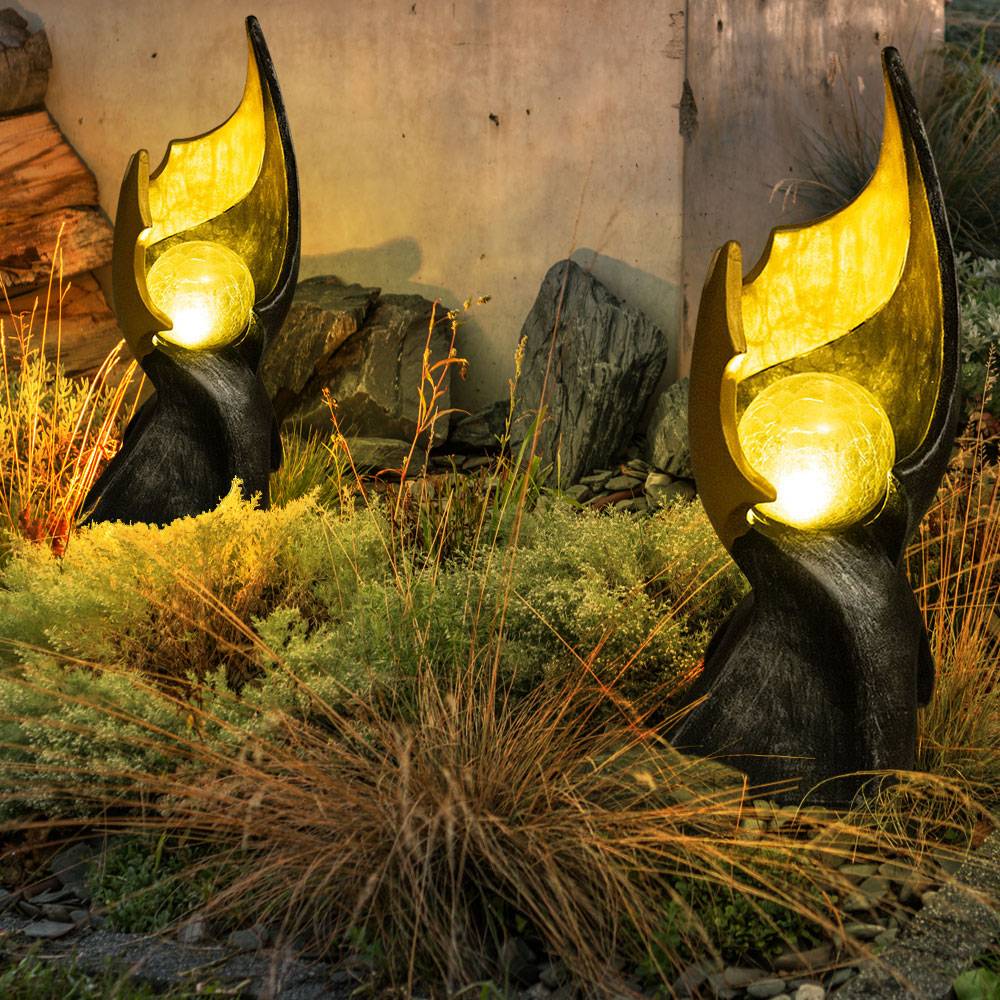 LED Flamme Solar Garten Dekoration Solarlampe mit Flammeneffekt Solarlampen für Außen, gold braune Skulptur mit bezauberndem Lichteffekt, 1x LED wa