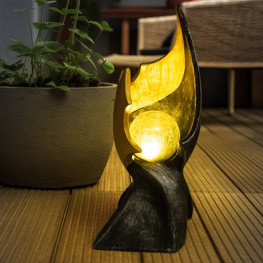 LED Solarleuchte Flamme Außenleuchte Flacker Effekt Solar Solarlampe Mond Gartenlampe, IP44, Crackle Glaskugel, 2er Set