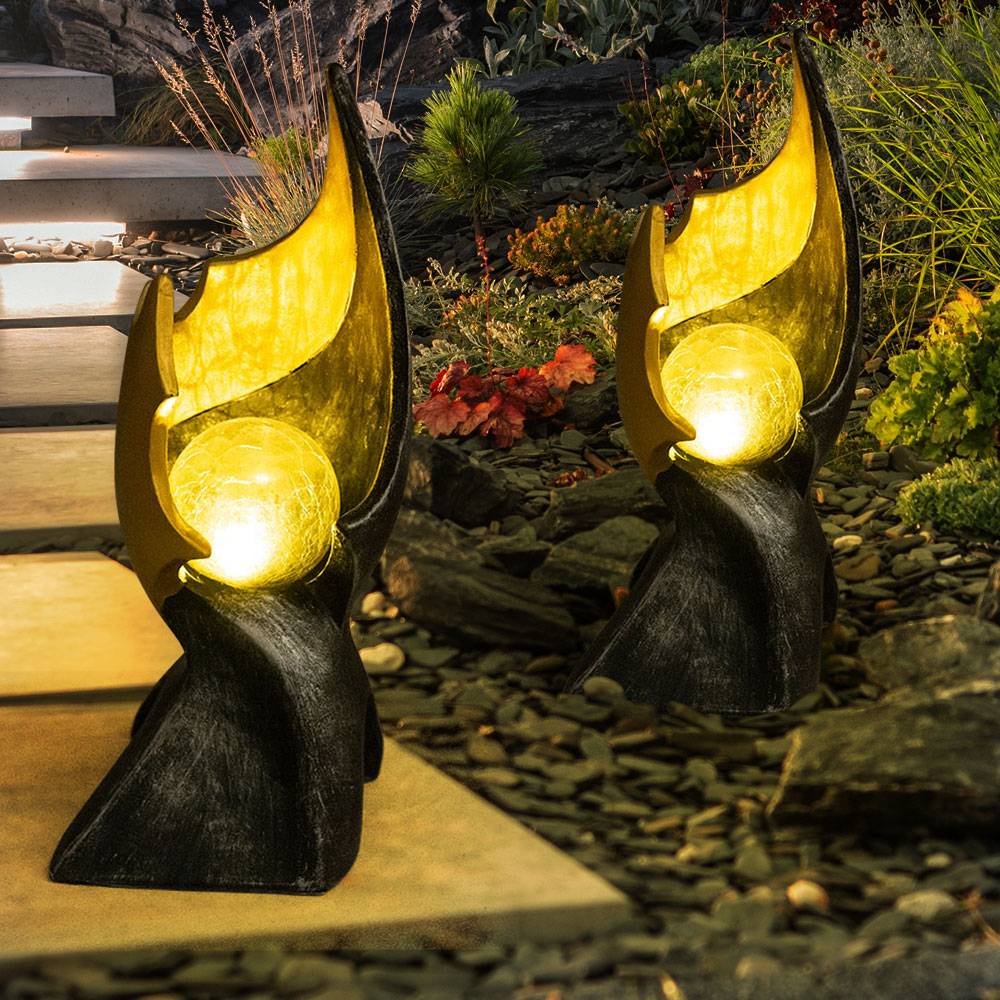 LED Flamme Solar Garten Dekoration Solarlampe mit Flammeneffekt Solarlampen für Außen, gold braune Skulptur mit bezauberndem Lichteffekt, 1x LED wa