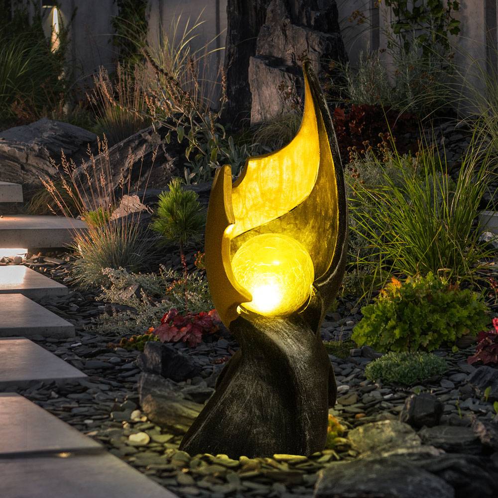 LED Flamme Solar Garten Dekoration Solarlampe mit Flammeneffekt Solarlampen für Außen, gold braune Skulptur mit bezauberndem Lichteffekt, 1x LED wa
