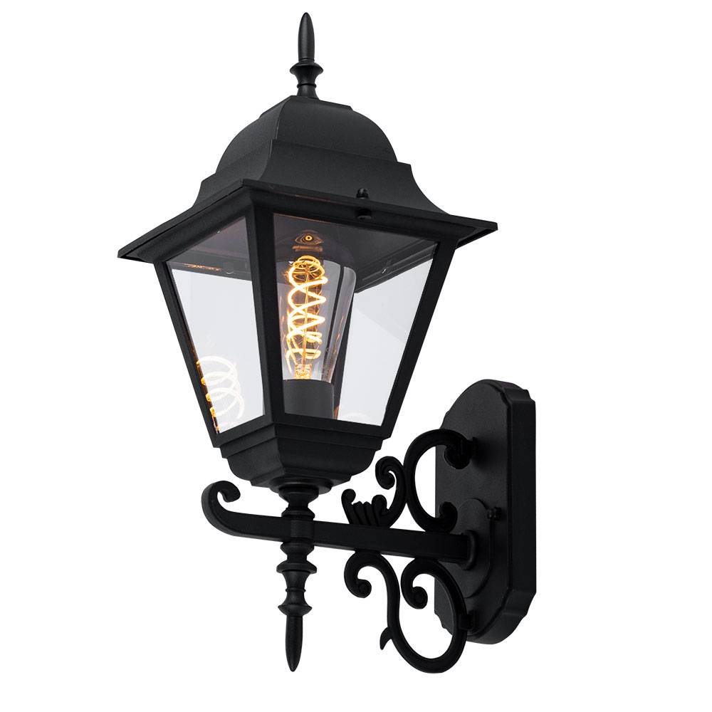 Hauswand Leuchte Landhaus Stil Außen Wandlampe Laterne schwarz, Aluminium, Glas klar, 1x E27, BxHxT 18,5x44,5x24,5cm, Gartenhaus Haustür Balkon Einf