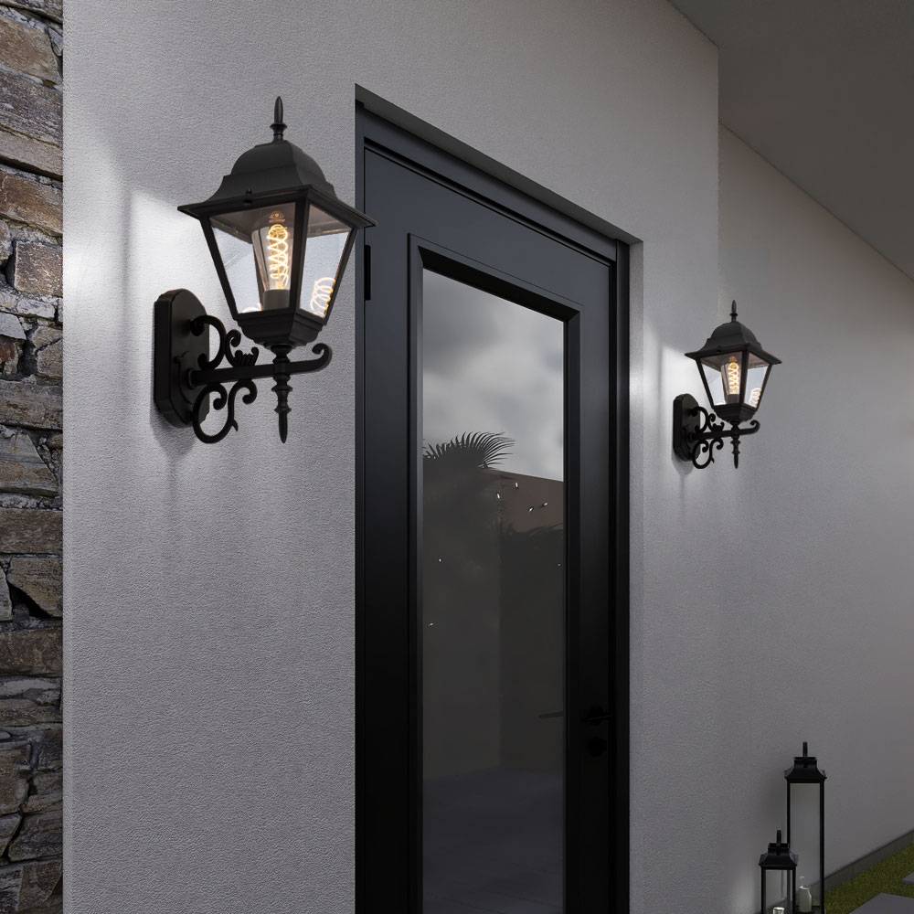 Hauswand Leuchte Landhaus Stil Außen Wandlampe Laterne schwarz, Aluminium, Glas klar, 1x E27, BxHxT 18,5x44,5x24,5cm, Gartenhaus Haustür Balkon Einf