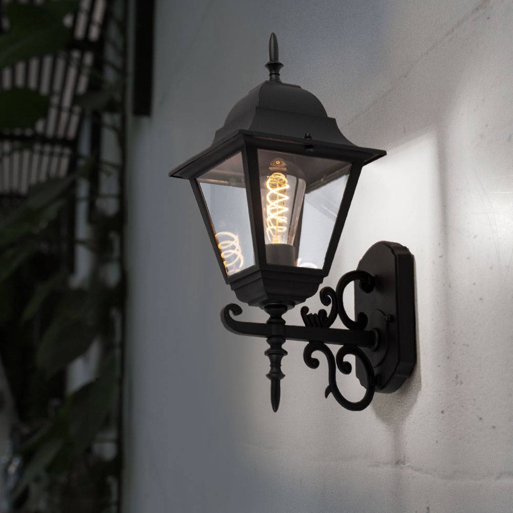 2er Set Fassaden Alu Glas Wand Leuchten schwarz Antik Stil Veranda Außen Lampen IP44 Beleuchtung Garten Hof Weg Terrasse