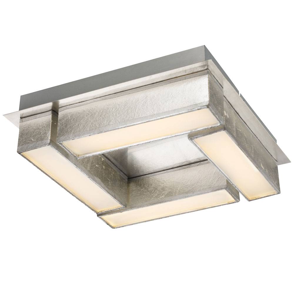 Deckenleuchte Wohnzimmerlampe LED Deckenlampe silber Esszimmerleuchte, Textil Metall nickel-matt, 1x 12W 800lm 3000K, LxBxH 30x30x8,5 cm