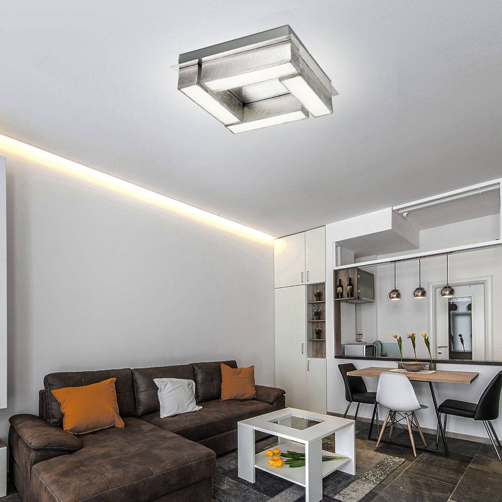 Deckenleuchte Wohnzimmerlampe LED Deckenlampe silber Esszimmerleuchte, Textil Metall nickel-matt, 1x 12W 800lm 3000K, LxBxH 30x30x8,5 cm