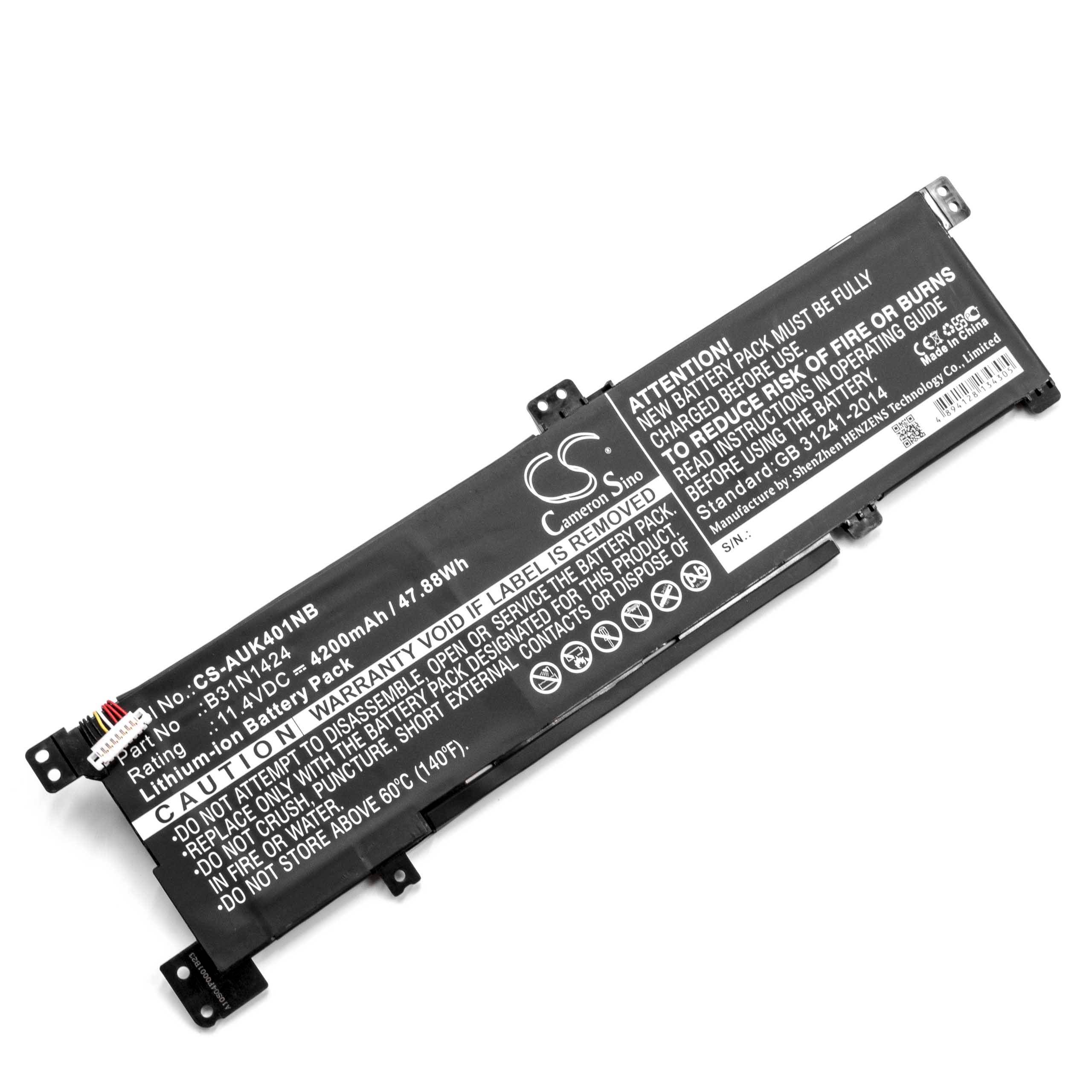 vhbw Akku kompatibel mit Asus K401UQ-FA120D, K401UQ-FR007D Notebook (4200 mAh, 11,4 V, Li-Ion)